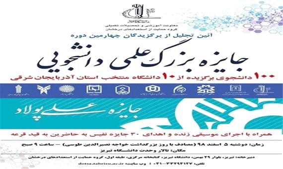 دانشگاه تبریز میزبان برگزیدگان چهارمین دوره جایزه بزرگ علمی دانشجویی