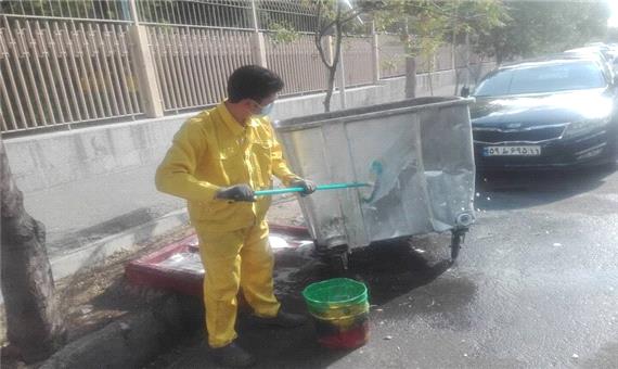 ضد عفونی روزانه مخازن زباله شمال شرق پایتخت در روزهای کرونایی
